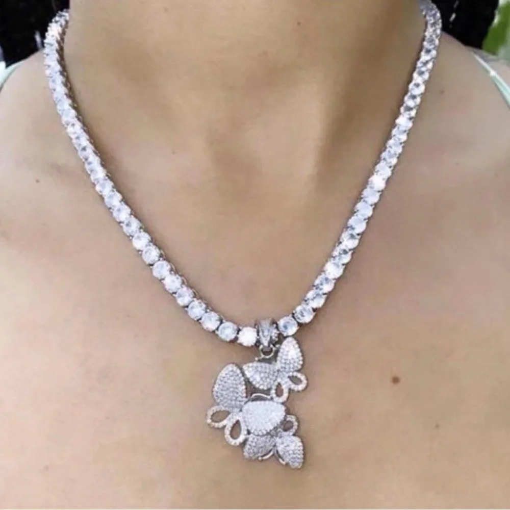 Butterfly tennis necklace ,cz